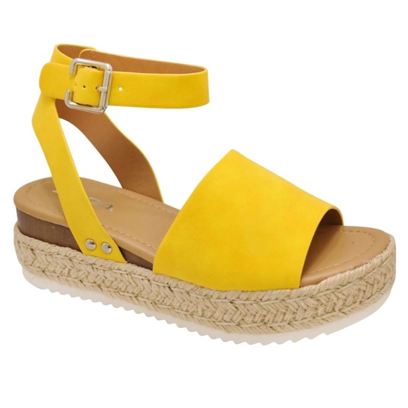 Soda Shoes - New Soda Yellow Platform Espadrille Sandals
